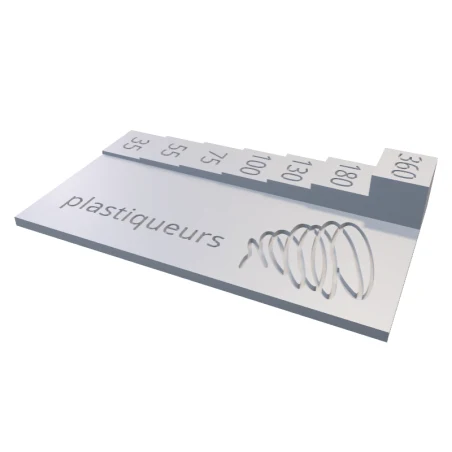 StepCard thickness gauge showing steps marked 35, 55, 75, 100, 130, 180 and 360